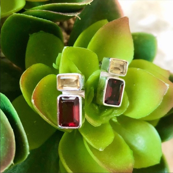 Vintage Custom Garnet Citrine Earrings - Picture 4 of 8